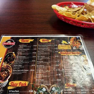 Menu and tortilla chips