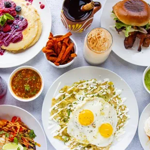 a variety of dishes of food