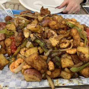 Shrimp and fish  fajitas