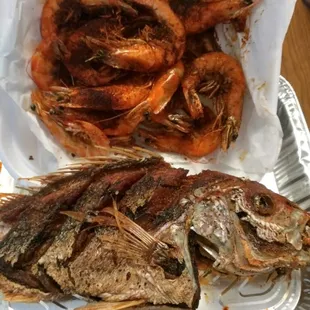 Fried Red Snapper and Fried Shrimp.