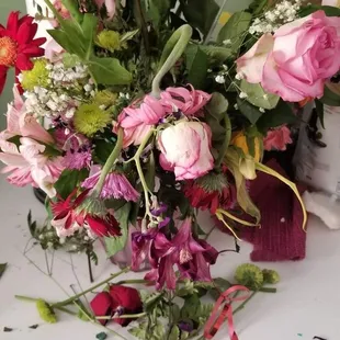 Dead and wilted.  Not one white or yellow rose anywhere