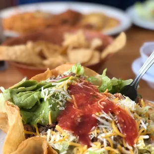 Taco salad with ground beef.  I added the salsa on top.