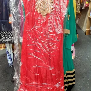 a woman in a red sari