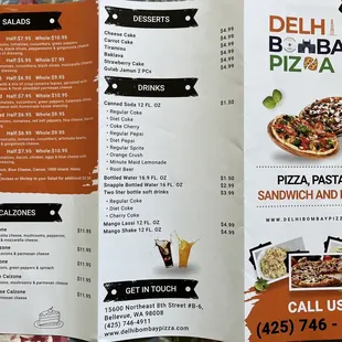 Their takeaway menu as of August 31st, 2022