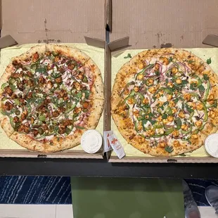 Hyderabad Spicy Chicken Pizza (left )and Butter Paneer Pizza (right)