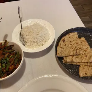 Paratha, Bhindi Do Pyaza, Basmati Rice