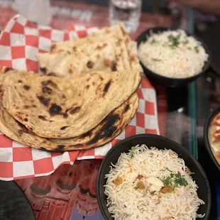 Paratha and Naan with rice