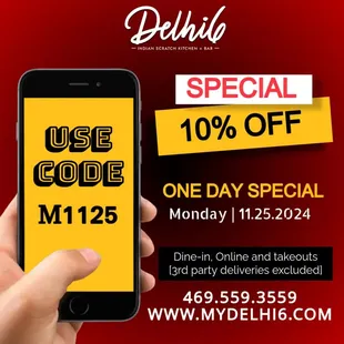 10% OFF, Monday, 11.25.2024.