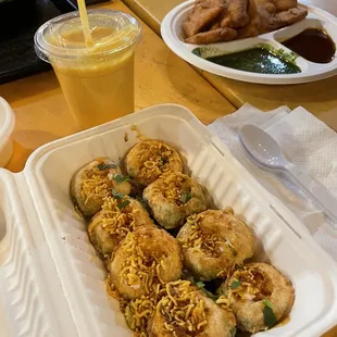 Dahi Patata Sev Puri &amp; Mango Lassi