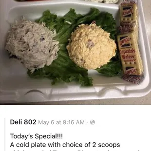 Pimiento cheese, chicken salad and potato salad