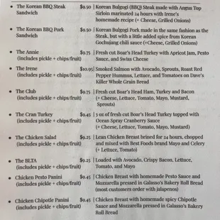 Lunch menu