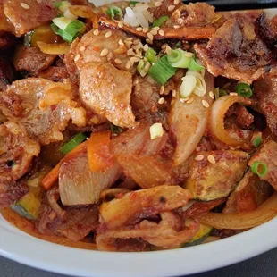 Spicy stir fried pork. Not too spicy.