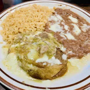 Chile relleno single item combo topped with green chili. Small but tasty.   8/25/22