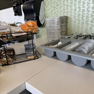 Clean and stocked counter top.