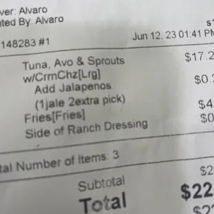 Clearly says tuna on the receipt