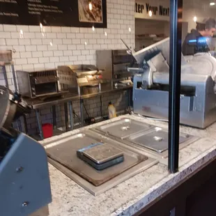 Counter where they keep the meats