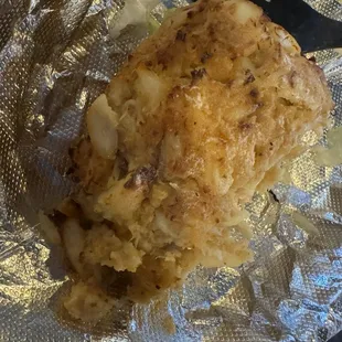 A sides shot of the crabcake