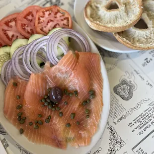 Nova Lox w/ Fresh Veggies &amp; Scooped Bagel