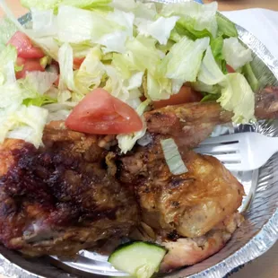 Half bbq chicken with salad