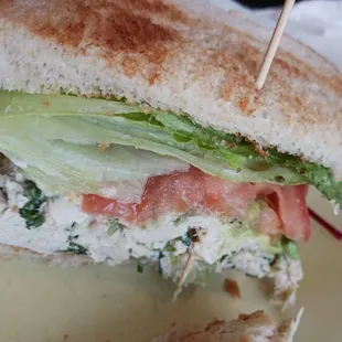 Lime avocado chicken salad sandwich on sourdough