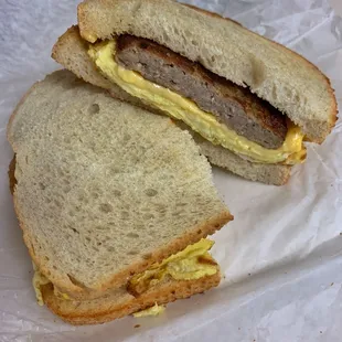 Sausage egg and cheese on sourdough