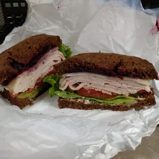 Carved turkey cranberry on pumpernickel for $6.99, no skimping.  Thanksgiving all year around.