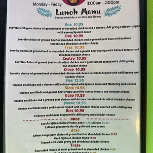 Lunch menu