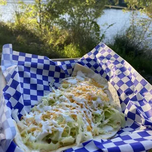 The quesadilla that was in one big piece, I ordered the cheese, lettuce and sour cream on top