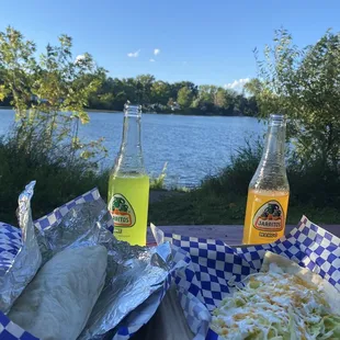 A burrito and a quesadilla,I took the food Togo and went to veterans park nearby and ate it there!