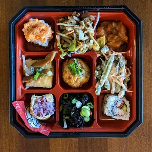 9-item Bento Box. Assorted Sushi Bento. $16.50.