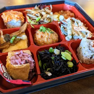 9-item Bento Box. Assorted Sushi Bento. $16.50.