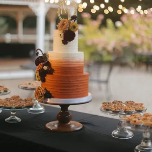 a wedding cake and desserts