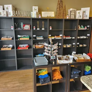 shelves of various items