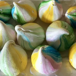 Rainbow, marshmallow sea salt meringues