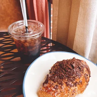 Chocolate Croissant with Iced Coffee