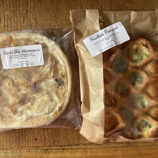 Quiche brie campignon et feuillete epinard