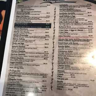 Breakfast menu