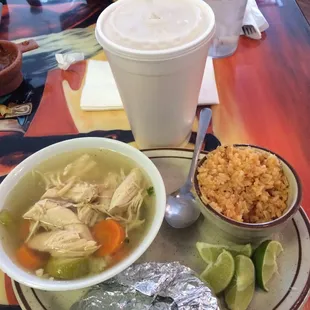 Chicken soup with some horchata!