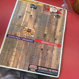 a menu on a table