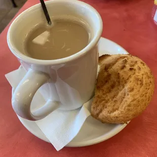 Colombian coffee and pandebono...hot &amp; fresh!!