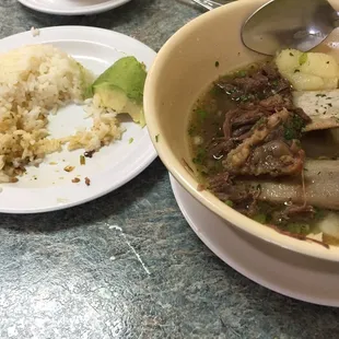 Ribs soup with rice and avocado. Delicious!
