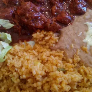 Asado Delicias meal at Delicias Cafe. The Chile Colorado has a flavor a bit different than the red chile served around here. But it is good.