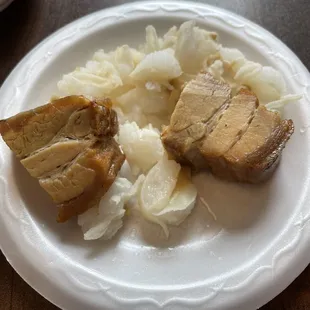 Complimentary appetizer, steamed pork belly and maize