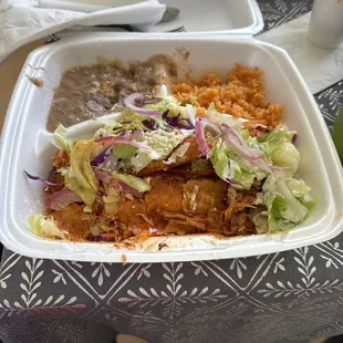 Enchiladas with rice and beans