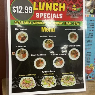 Lunch menu (11am to 3pm only )