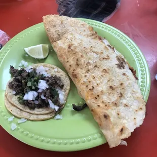 Pork Quesadilla and steak taco