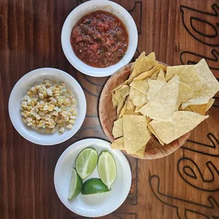 Chips, salsa and cream corn