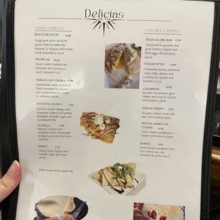 Crepes menu