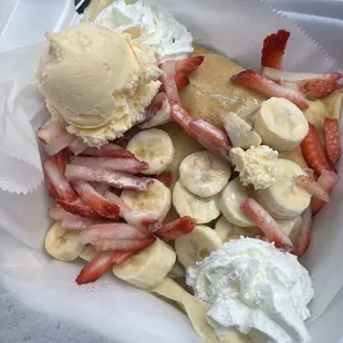 Nutella stuffed banana and strawberry crepe