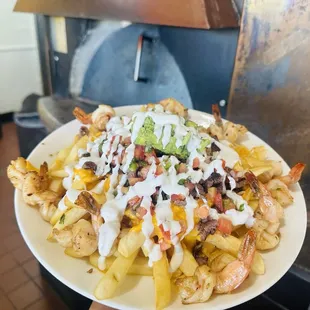Asada Fries with shrimp